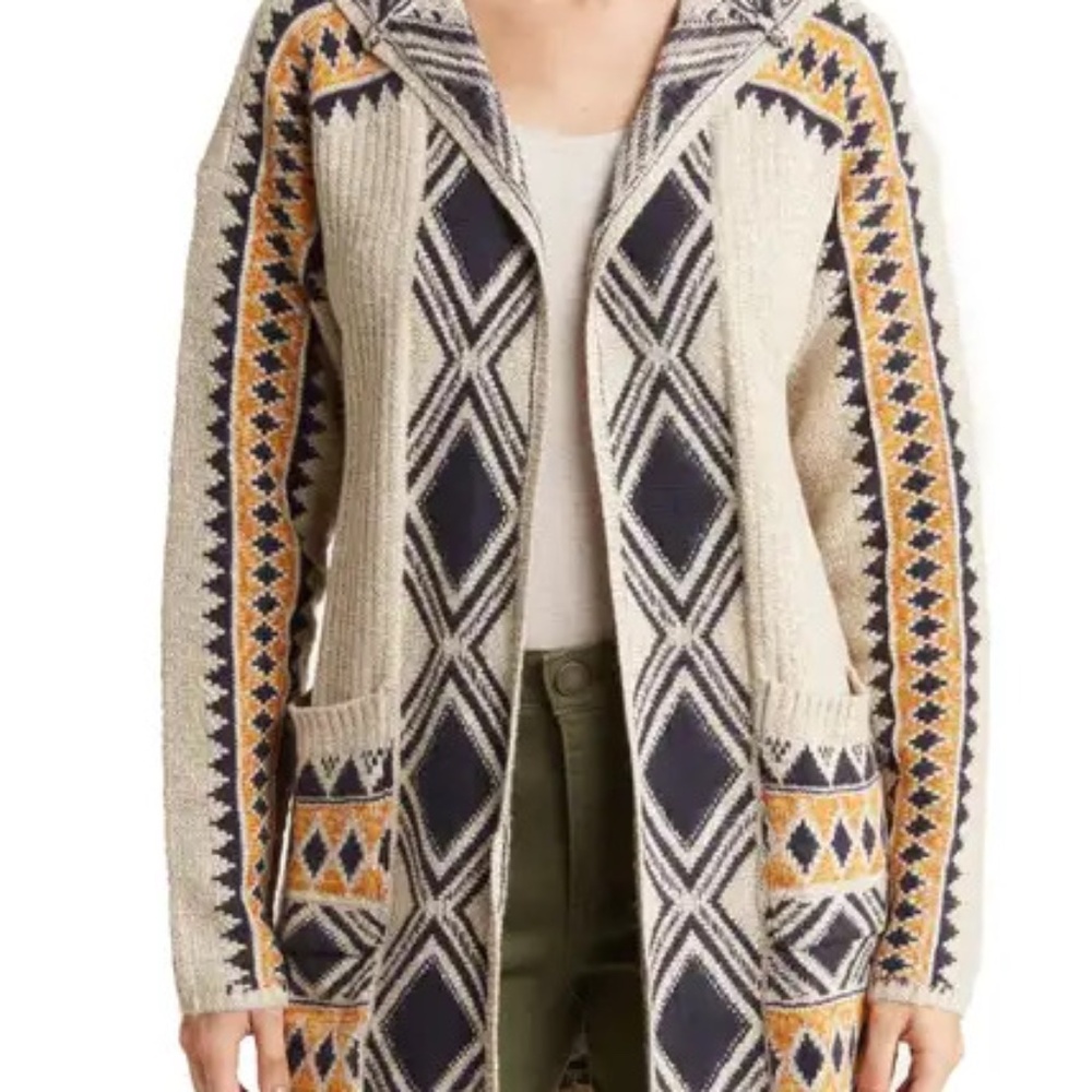 Lucky Brand Allover Jacquard Knit Hooded Cardigan